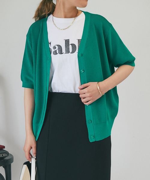 un dix cors(アンディコール)の「5分袖ニットカーディガン(カーディガン/ボレロ・レディース・ホワイト/ネイビー/レッド/グリーン・FREE)」の13枚目の写真