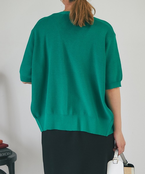 un dix cors(アンディコール)の「5分袖ニットカーディガン(カーディガン/ボレロ・レディース・ホワイト/ネイビー/レッド/グリーン・FREE)」の12枚目の写真