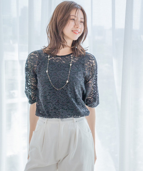Jayro(ジャイロ)の「5分袖ショート丈レースプルオーバー(シャツ/ブラウス・レディース・ホワイト/ベージュ/ブラック/ブルー・M)」の15枚目の写真