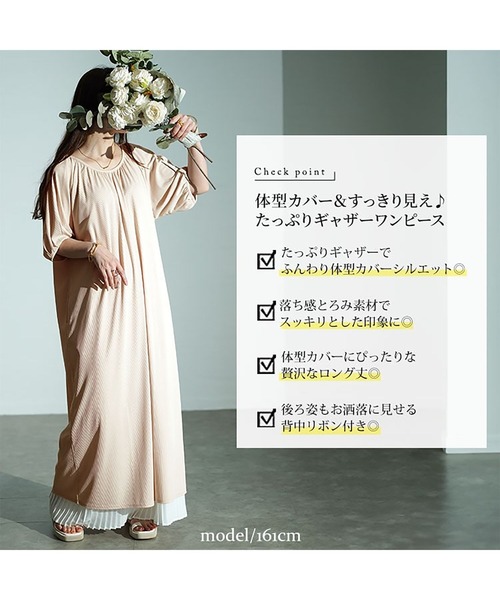 GOLDJAPAN(ゴールドジャパン)の「パフスリーブギャザーマキシワンピース【大きいサイズ対応】(ワンピース・レディース・アイボリー/カーキ/ブラック・5L/4L/3L/LL)」の4枚目の写真