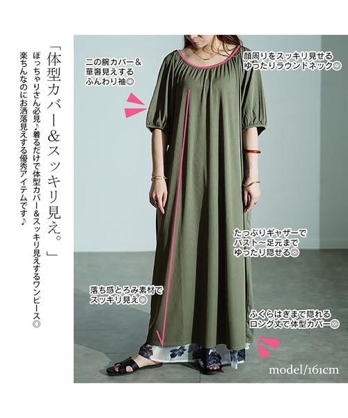 GOLDJAPAN(ゴールドジャパン)の「パフスリーブギャザーマキシワンピース【大きいサイズ対応】(ワンピース・レディース・アイボリー/カーキ/ブラック・5L/4L/3L/LL)」の5枚目の写真