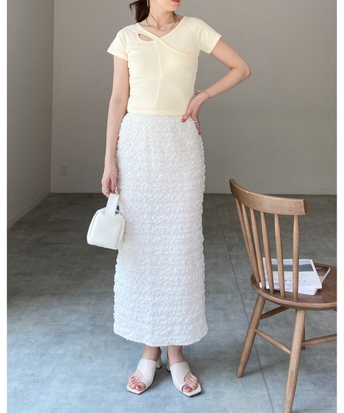 She's Closet(シーズクローゼット)の「アシンメトリーカットアウト半袖クロップ丈ショートTシャツ(Tシャツ/カットソー・レディース・ブラック/チャコールグレー/グリーン/クリーム・FREE)」の15枚目の写真