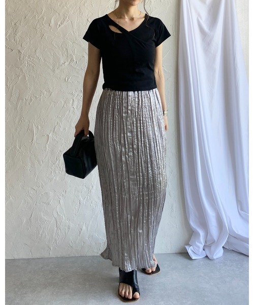 She's Closet(シーズクローゼット)の「アシンメトリーカットアウト半袖クロップ丈ショートTシャツ(Tシャツ/カットソー・レディース・ブラック/チャコールグレー/グリーン/クリーム・FREE)」の21枚目の写真