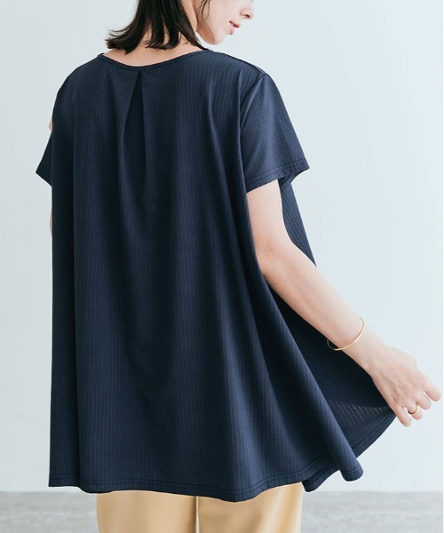kirakiraShop(キラキラショップ)の「前後ヘム プリーツ ストレッチ 半袖 トップス(Tシャツ/カットソー・レディース・ブラウン/ダークグリーン/モカ/ライトグレー/ブラック/ネイビー・L/M)」の6枚目の写真