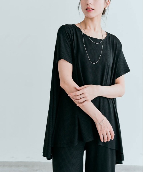 kirakiraShop(キラキラショップ)の「前後ヘム プリーツ ストレッチ 半袖 トップス(Tシャツ/カットソー・レディース・ブラウン/ダークグリーン/モカ/ライトグレー/ブラック/ネイビー・L/M)」の10枚目の写真
