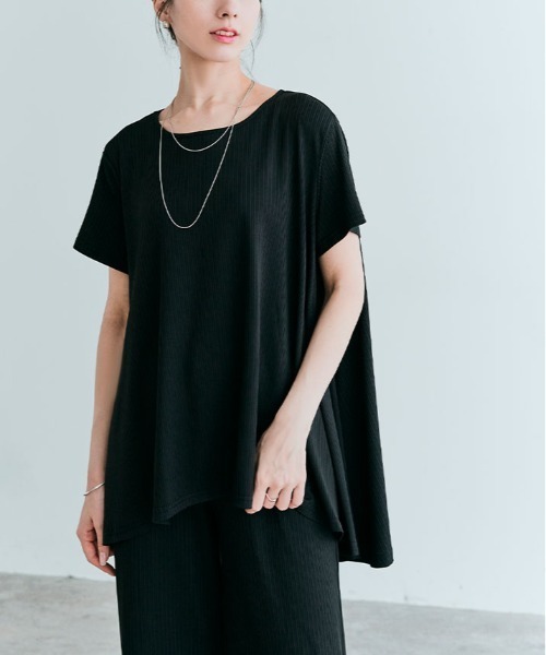 kirakiraShop(キラキラショップ)の「前後ヘム プリーツ ストレッチ 半袖 トップス(Tシャツ/カットソー・レディース・ブラウン/ダークグリーン/モカ/ライトグレー/ブラック/ネイビー・L/M)」の13枚目の写真