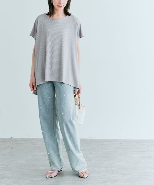 kirakiraShop(キラキラショップ)の「前後ヘム プリーツ ストレッチ 半袖 トップス(Tシャツ/カットソー・レディース・ブラウン/ダークグリーン/モカ/ライトグレー/ブラック/ネイビー・L/M)」の22枚目の写真