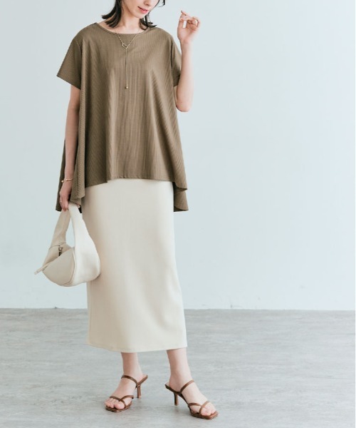 kirakiraShop(キラキラショップ)の「前後ヘム プリーツ ストレッチ 半袖 トップス(Tシャツ/カットソー・レディース・ブラウン/ダークグリーン/モカ/ライトグレー/ブラック/ネイビー・L/M)」の21枚目の写真