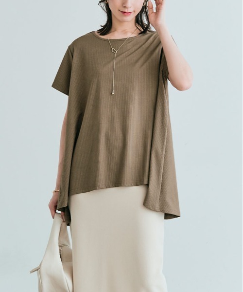 kirakiraShop(キラキラショップ)の「前後ヘム プリーツ ストレッチ 半袖 トップス(Tシャツ/カットソー・レディース・ブラウン/ダークグリーン/モカ/ライトグレー/ブラック/ネイビー・L/M)」の16枚目の写真