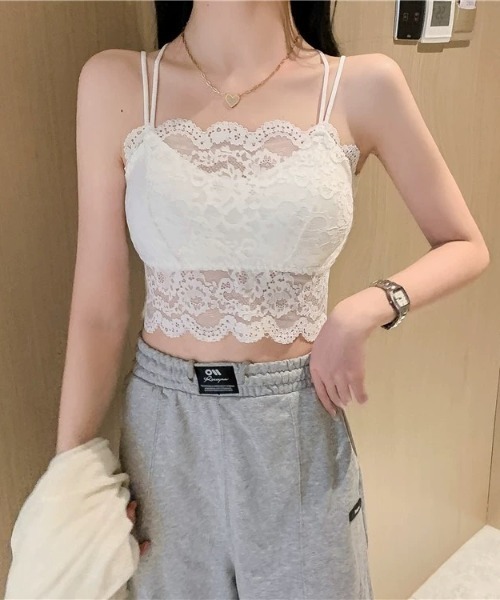 SHEENA（シーナ）の「【カップ付】ダブルストラップレースキャミソール（キャミソール・レディース・ホワイト/ブラック・M）」の6枚目の写真