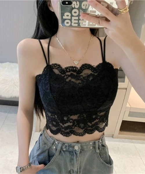 SHEENA（シーナ）の「【カップ付】ダブルストラップレースキャミソール（キャミソール・レディース・ホワイト/ブラック・M）」の7枚目の写真