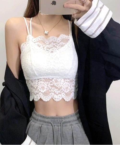 SHEENA（シーナ）の「【カップ付】ダブルストラップレースキャミソール（キャミソール・レディース・ホワイト/ブラック・M）」の12枚目の写真
