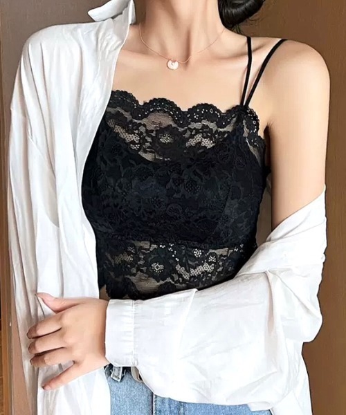 SHEENA（シーナ）の「【カップ付】ダブルストラップレースキャミソール（キャミソール・レディース・ホワイト/ブラック・M）」の17枚目の写真