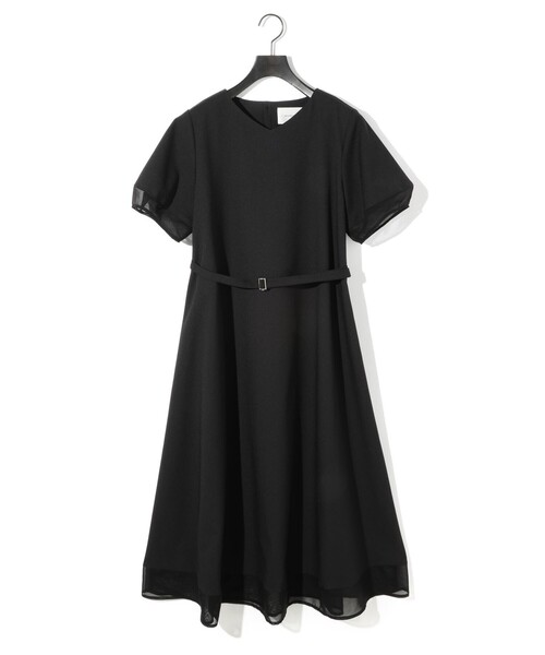 MIDIUMISOLID（ミディウミソリッド）の「MIDIUMISOLID for Ladies ベルト付きシアーコンビワンピース（ワンピース・レディース・ブラック/アイボリー・FREE）」の2枚目の写真