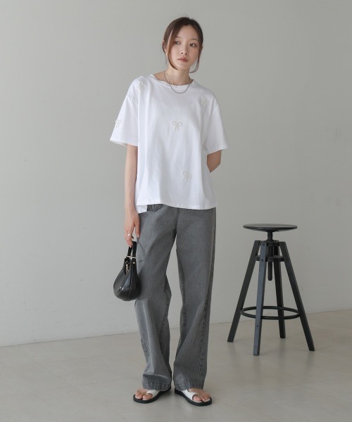 Bab(バブ)の「リボンパールTシャツ(Tシャツ/カットソー・レディース・ホワイト/ブラック/グレー・FREE)」の7枚目の写真
