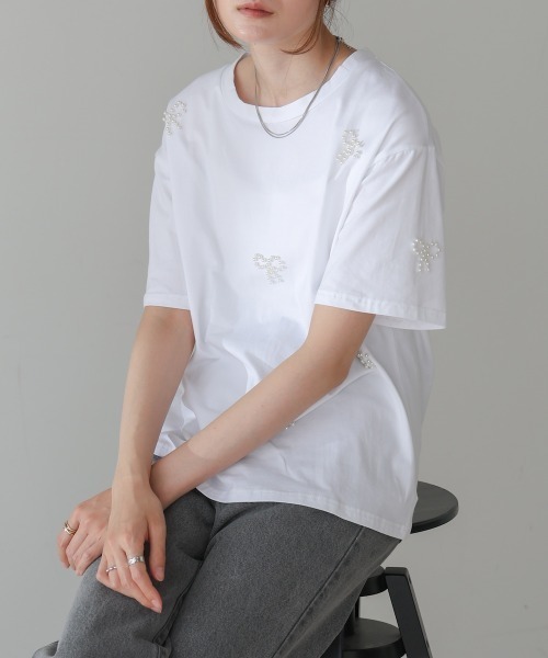 Bab(バブ)の「リボンパールTシャツ(Tシャツ/カットソー・レディース・ホワイト/ブラック/グレー・FREE)」の10枚目の写真