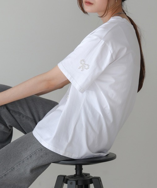 Bab(バブ)の「リボンパールTシャツ(Tシャツ/カットソー・レディース・ホワイト/ブラック/グレー・FREE)」の11枚目の写真
