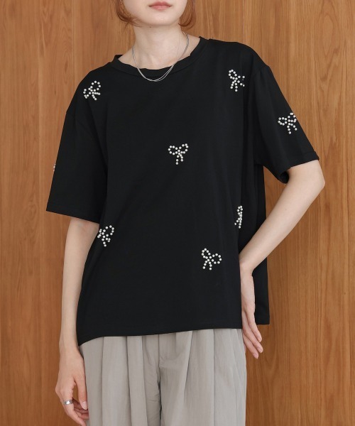 Bab(バブ)の「リボンパールTシャツ(Tシャツ/カットソー・レディース・ホワイト/ブラック/グレー・FREE)」の18枚目の写真