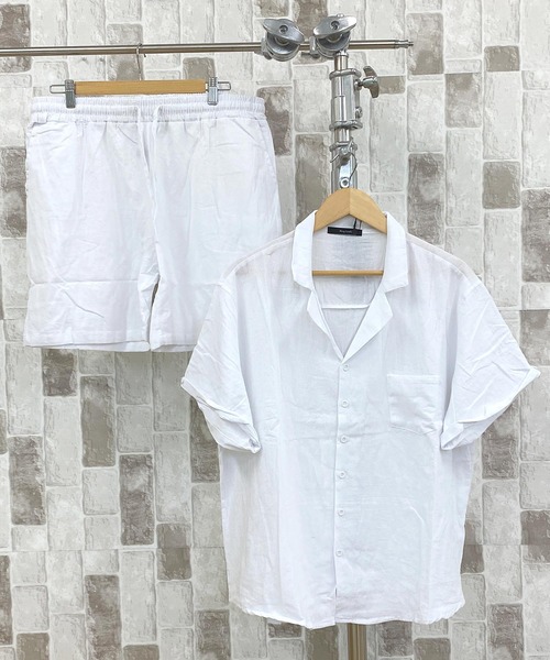 TopIsm（トップイズム）の「コットン無地　半袖オープンシャツとショーツのセットアップ（シャツ/ブラウス・メンズ・ベージュ/ホワイト/グレー/カーキ/ブラック・M/L）」の7枚目の写真