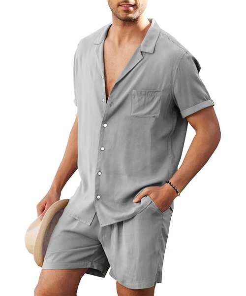 TopIsm（トップイズム）の「コットン無地　半袖オープンシャツとショーツのセットアップ（シャツ/ブラウス・メンズ・ベージュ/ホワイト/グレー/カーキ/ブラック・M/L）」の21枚目の写真