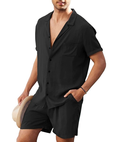 TopIsm（トップイズム）の「コットン無地　半袖オープンシャツとショーツのセットアップ（シャツ/ブラウス・メンズ・ベージュ/ホワイト/グレー/カーキ/ブラック・M/L）」の15枚目の写真