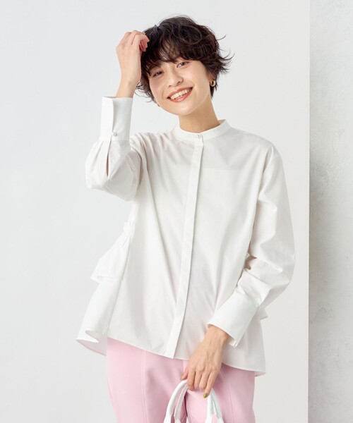 美品　ノーリーズソフィー　ペプラムシャツブラウス　五分袖・半袖 美品 ノーリーズソフィー ペプラムシャツブラウス 五分袖・半袖