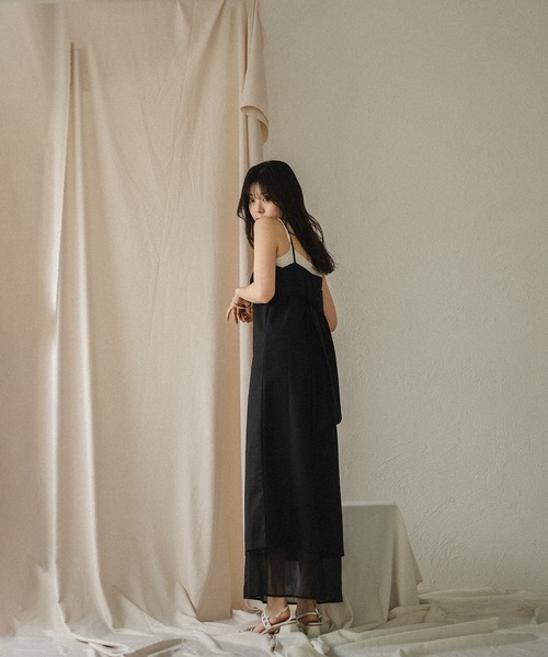 mideal（マイディール）の「sheer design cami onepiece / シアーデザインキャミワンピース（ワンピース・レディース・カーキ/ブラック・FREE）」の3枚目の写真