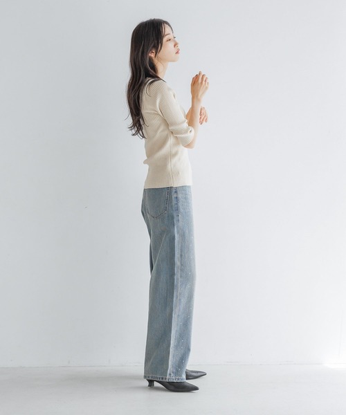 LOWRYS FARM（ローリーズファーム）の「アシメリブ５Ｓ 139013（ニット/セーター・レディース・アイボリー/ブラック/ピンク・FREE）」の7枚目の写真