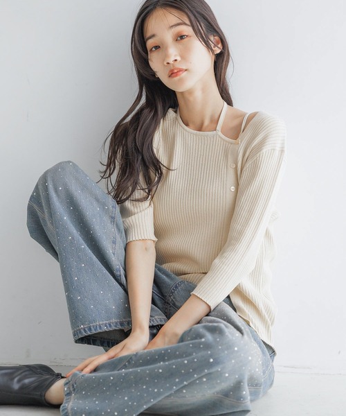 LOWRYS FARM（ローリーズファーム）の「アシメリブ５Ｓ 139013（ニット/セーター・レディース・アイボリー/ブラック/ピンク・FREE）」の9枚目の写真