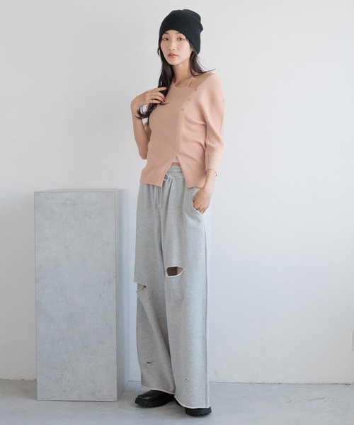 LOWRYS FARM（ローリーズファーム）の「アシメリブ５Ｓ 139013（ニット/セーター・レディース・アイボリー/ブラック/ピンク・FREE）」の11枚目の写真