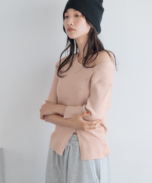 LOWRYS FARM（ローリーズファーム）の「アシメリブ５Ｓ 139013（ニット/セーター・レディース・アイボリー/ブラック/ピンク・FREE）」の14枚目の写真