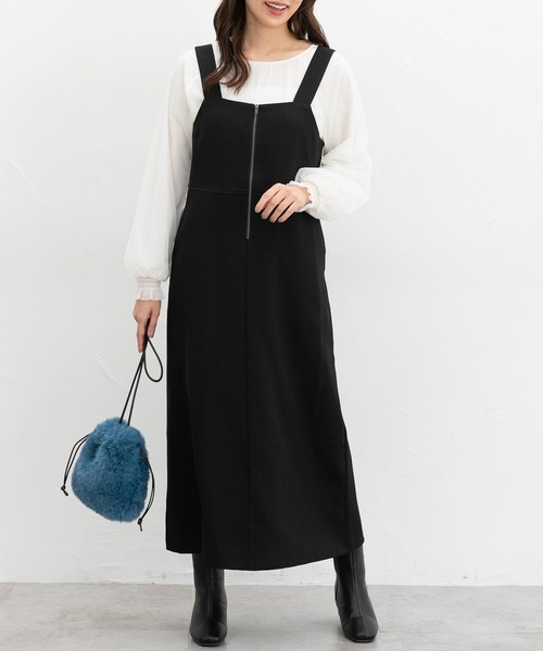 Honeys（ハニーズ）の「ジップ使いジャンスカ（ジャンパースカート・レディース・チャコール/ブラック/グレイッシュベージュ・S/M/L/LL）」の2枚目の写真