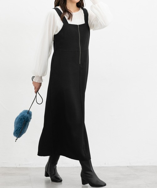 Honeys（ハニーズ）の「ジップ使いジャンスカ（ジャンパースカート・レディース・チャコール/ブラック/グレイッシュベージュ・S/M/L/LL）」の4枚目の写真