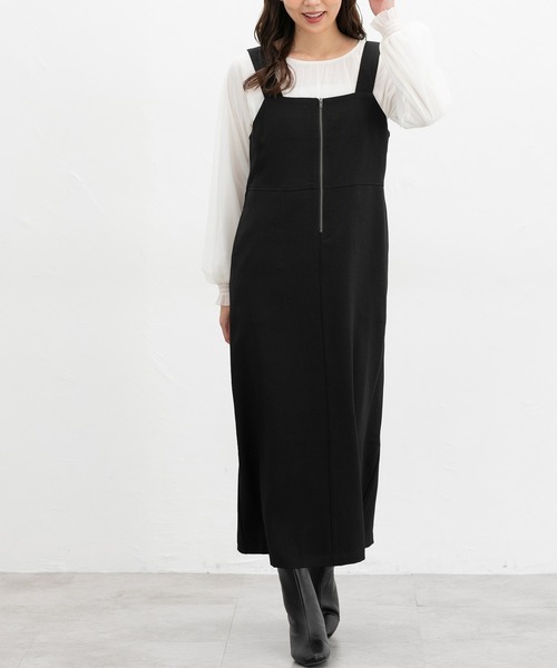 Honeys（ハニーズ）の「ジップ使いジャンスカ（ジャンパースカート・レディース・チャコール/ブラック/グレイッシュベージュ・S/M/L/LL）」の6枚目の写真