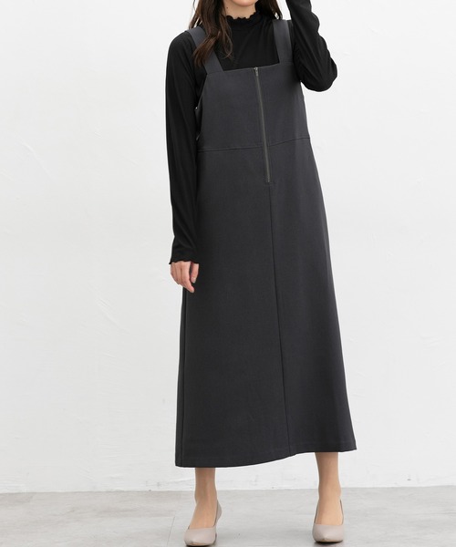 Honeys（ハニーズ）の「ジップ使いジャンスカ（ジャンパースカート・レディース・チャコール/ブラック/グレイッシュベージュ・S/M/L/LL）」の9枚目の写真