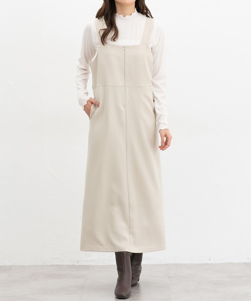 Honeys（ハニーズ）の「ジップ使いジャンスカ（ジャンパースカート・レディース・チャコール/ブラック/グレイッシュベージュ・S/M/L/LL）」の11枚目の写真