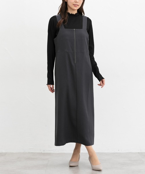 Honeys（ハニーズ）の「ジップ使いジャンスカ（ジャンパースカート・レディース・チャコール/ブラック/グレイッシュベージュ・S/M/L/LL）」の18枚目の写真