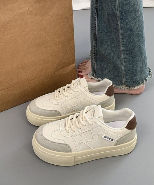 Miniministore（ミニミニストア）の「厚底スニーカー レースアップローカット靴（スニーカー・レディース・ネイビー/グレー・22.5cm/23.0cm/23.5cm/24.0cm/24.5cm）」の2枚目の写真