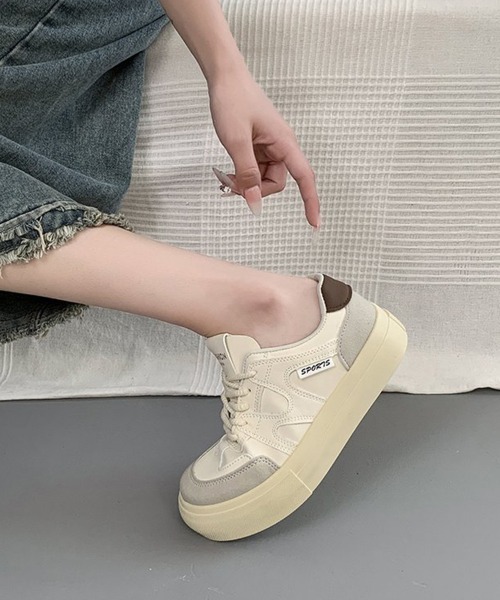 Miniministore（ミニミニストア）の「厚底スニーカー レースアップローカット靴（スニーカー・レディース・ネイビー/グレー・22.5cm/23.0cm/23.5cm/24.0cm/24.5cm）」の4枚目の写真