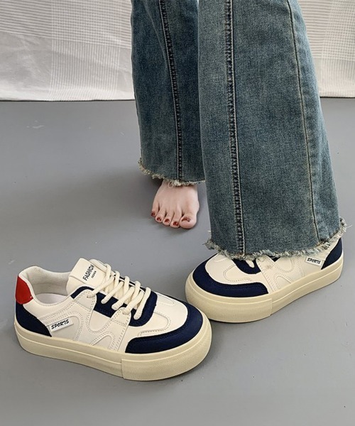 Miniministore（ミニミニストア）の「厚底スニーカー レースアップローカット靴（スニーカー・レディース・ネイビー/グレー・22.5cm/23.0cm/23.5cm/24.0cm/24.5cm）」の7枚目の写真