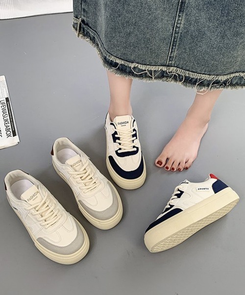 Miniministore（ミニミニストア）の「厚底スニーカー レースアップローカット靴（スニーカー・レディース・ネイビー/グレー・22.5cm/23.0cm/23.5cm/24.0cm/24.5cm）」の12枚目の写真