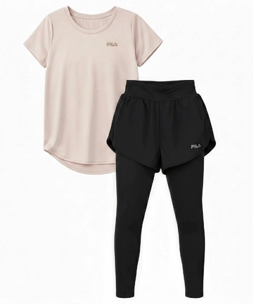 FILA（フィラ）の「マルチウェイ セットアップ 2点セット (ラッシュガード / フィットネスフェア)（ラッシュガード・レディース・ミント/ブラック/グレイッシュベージュ・MEDIUM/LARGE/X-LARGE/XX-LARGE）」の2枚目の写真