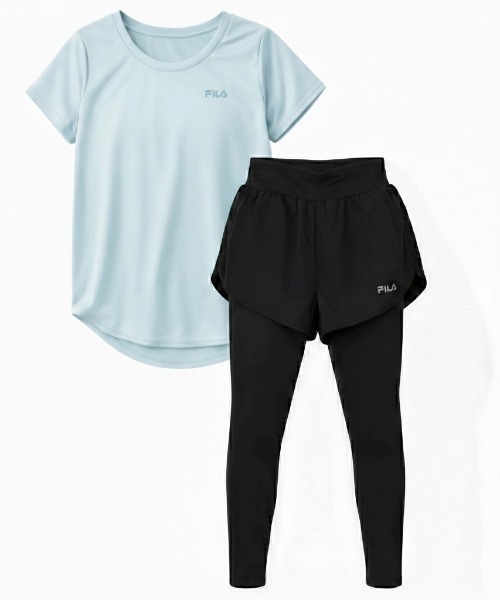 FILA（フィラ）の「マルチウェイ セットアップ 2点セット (ラッシュガード / フィットネスフェア)（ラッシュガード・レディース・ミント/ブラック/グレイッシュベージュ・MEDIUM/LARGE/X-LARGE/XX-LARGE）」の3枚目の写真