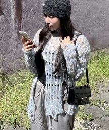 アシンメトリーダメージシアーレイヤードニット