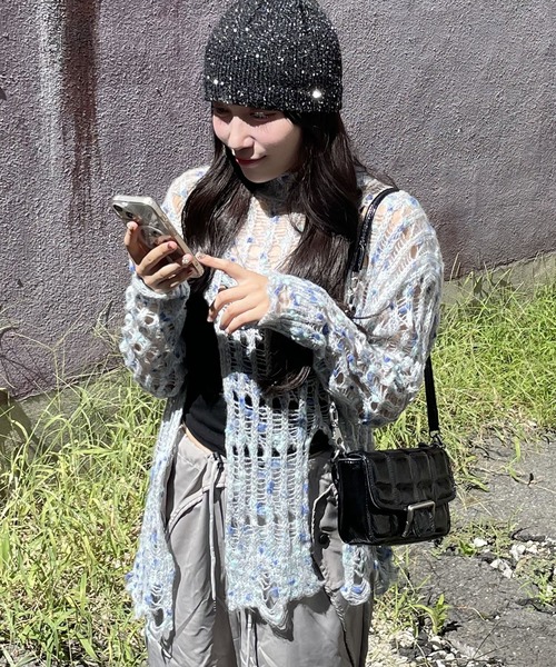 madrepadre（マドレパドレ）の「アシンメトリーダメージシアーレイヤードニット（ニット/セーター・レディース・ブルー/ブラウン・FREE）」の11枚目の写真