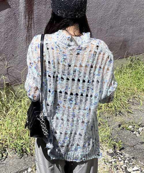 madrepadre（マドレパドレ）の「アシンメトリーダメージシアーレイヤードニット（ニット/セーター・レディース・ブルー/ブラウン・FREE）」の10枚目の写真
