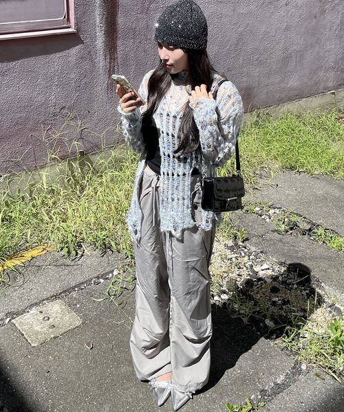 madrepadre（マドレパドレ）の「アシンメトリーダメージシアーレイヤードニット（ニット/セーター・レディース・ブルー/ブラウン・FREE）」の9枚目の写真