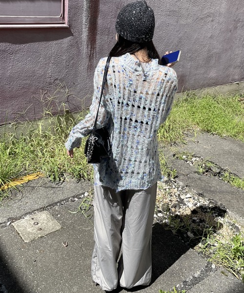 madrepadre（マドレパドレ）の「アシンメトリーダメージシアーレイヤードニット（ニット/セーター・レディース・ブルー/ブラウン・FREE）」の8枚目の写真