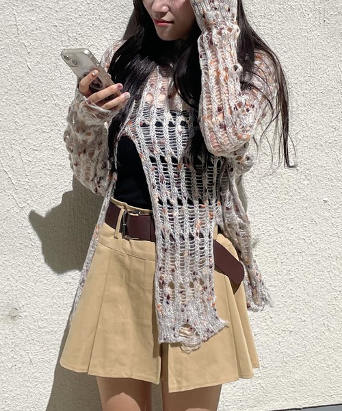 madrepadre（マドレパドレ）の「アシンメトリーダメージシアーレイヤードニット（ニット/セーター・レディース・ブルー/ブラウン・FREE）」の7枚目の写真