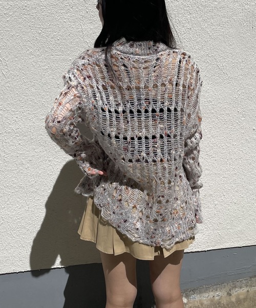 madrepadre（マドレパドレ）の「アシンメトリーダメージシアーレイヤードニット（ニット/セーター・レディース・ブルー/ブラウン・FREE）」の6枚目の写真